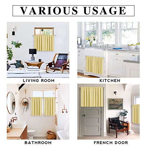 Small Window Curtains 45 inches Length for Kitchen Cafe Bathroom (Light Yellow / 42"W x 45"L (Pack of 2))