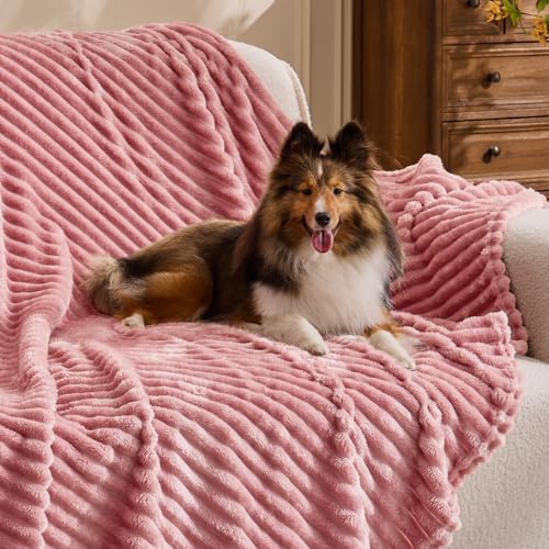 3D Ribbed Jacquard Pink Fleece Throw Blanket for Couch (Dusty Pink / Throw XL(50"x70"))