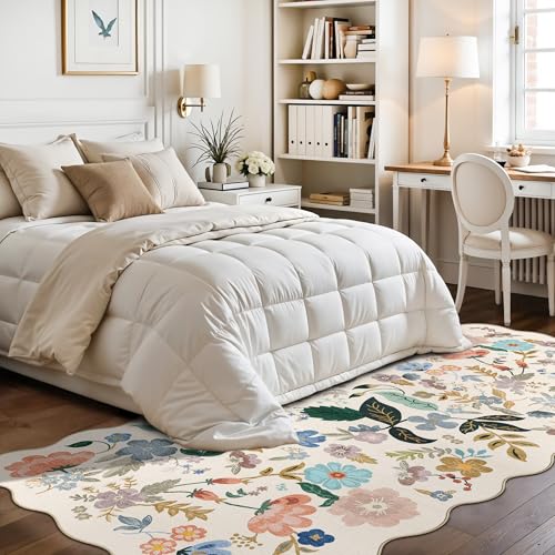 Washable 4x8 Wide Runner Rug (4' x 8' (Rectangular) / Cream/Floral)