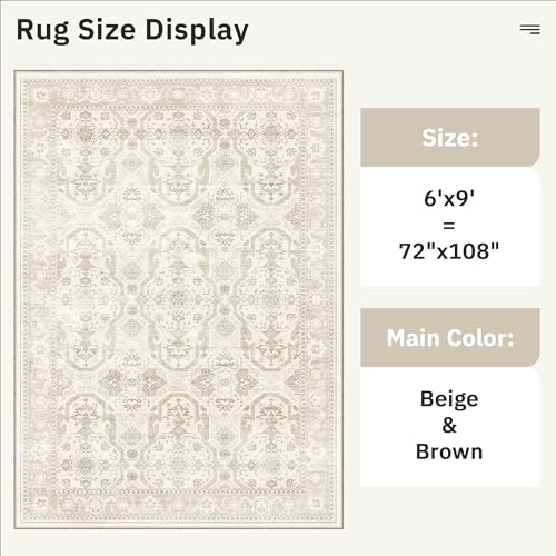 6x9 Area Rug for Living Room Washable Rugs Non (Beige/Brown / 6' x 9' (Rectangular))