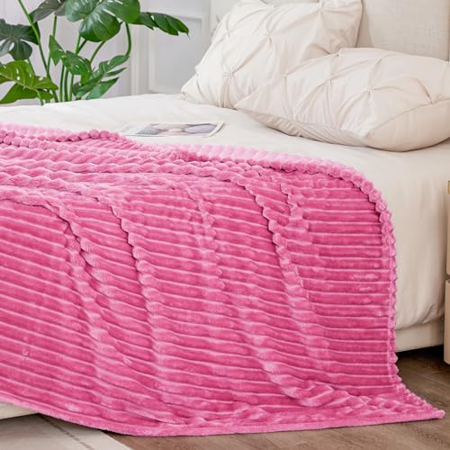 3D Ribbed Jacquard Hot Pink King Size Blanket for Bed (Hot Pink / King(108"x90"))