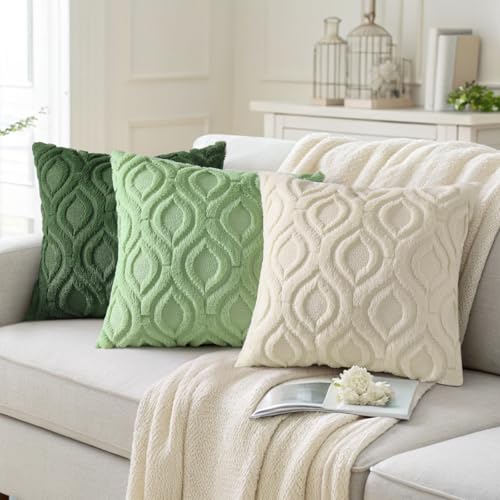 Faux Fur Light Sage Green Throw Pillow Covers 18x18 Set of 2 (18" x 18" (Pack of 2) / Light Sage Green)