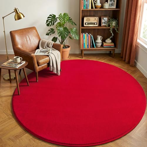 Red Round Area Rug 5ft Washable Circle Rugs for Bedroom Living Room (5' (Round) / Red)