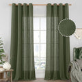 90 Inch Olive Green Linen Sheer Curtains for Living Room 2 Panels (52"W x 90"L (Pack of 2) / Olive Green)