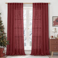 95 Inches Long Linen Curtains for Living Room (Burgundy Red / 52"W x 95"L (Pack of 2))