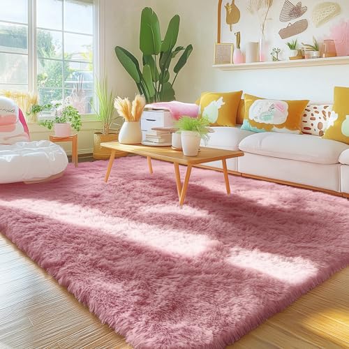 Area Rugs for Living Room Bedroom (4x5.9 Ft / Pale Pink)