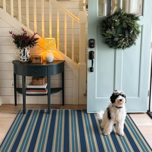 3x5 Striped Entry Rug (Striped - Navy Blue/Taupe / 3' x 5' (Rectangular))