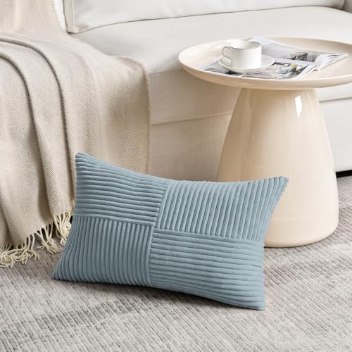 Set of 2 Light Blue Lumbar Decorative Throw Pillow Covers 12x20 Inch for Living Room Bedroom Couch Bed Sofa (Light Blue / 20" x 12" (Pack of 2))