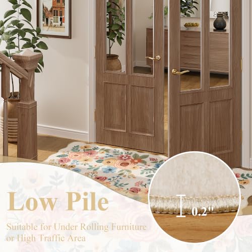 4x6 Area Rug Non Slip Floral Washable Living Room Rug (Beige Yellow (Big) / 4' x 6' (Rectangular))