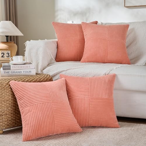 2 Packs Coral Samll Decorative Throw Pillow Covers 14x14 Inch with for Couch Bed Sofa (Coral / 14" x 14" (Pack of 2))