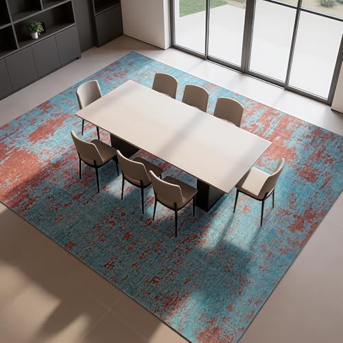8x10 Washable Area Rugs for Living Room (8' x 10' (Rectangular) / Dark Blue-light Blue-red)