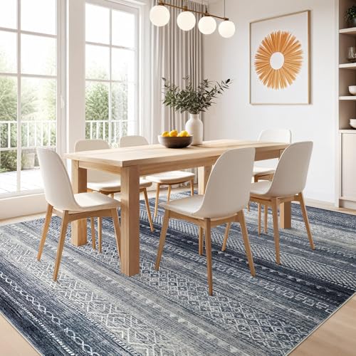 Boho 6x9 Area Rug Living Room Rugs Machine Washable Blue (Denim Blue / 6' X 9' (Rectangular))