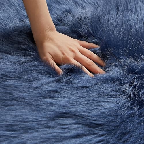 Faux Fur Rug Dark Blue Ultra Soft Fluffy Shag Sheepskin Rug (2' x 6' (Rectangular) / Dark Blue)