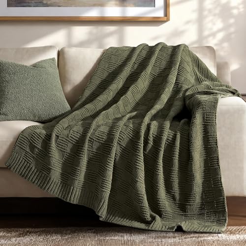 HOME Modern Checkered Chenille Throw Blanket (Olive Green / 60" X 80")