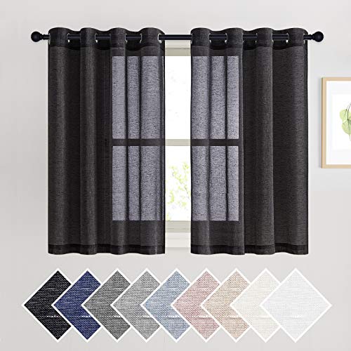 Natural Flax Sheer Linen Curtains Grommet Top (52"W x 45"L (Pack of 2) / Black)