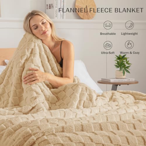 3D Checkered Fleece King Blanket for Bed (Camel / King (104"x90"))