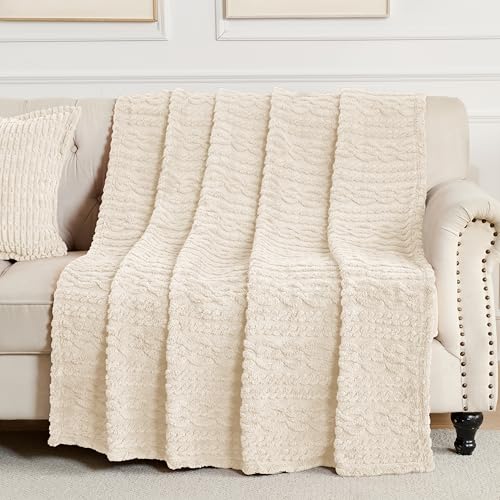 Beige Throw Blanket (Knit Beige / Throw(50x60))