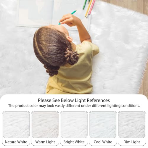 White Faux Fur Sheepskin Rug 8 x 10 Feet (8' x 10' (Rectangular) / White)