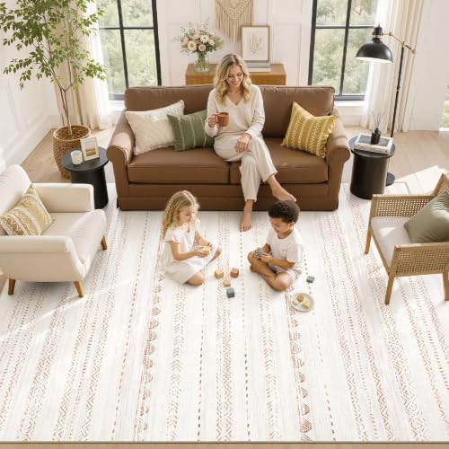 Boho 4x6 Area Rug Living Room Rugs Machine Washable Beige (Beige Brown / 4' X 6' (Rectangular))