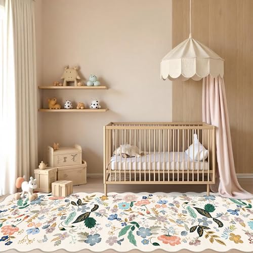 Washable 4x12 Wide Area Rug (4' x 12' (Rectangular) / Cream/Floral)
