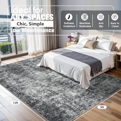 9x12 Area Rugs for Living Room Washable Bedroom Dining Room Black Grey (Black/Grey / 9' x 12' (Rectangular))