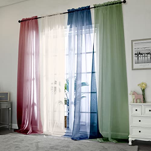 Living Room Sheer Curtains 96 Length 2 Panels Set for French Door (Sage Green / 42"W x 96"L (Pack of 2))