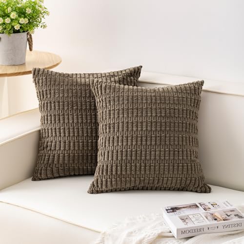 Pack of 2 Corduroy Decorative Throw Pillow Covers 20x20 Inch (Green / 20" x 20" (Pack of 2))