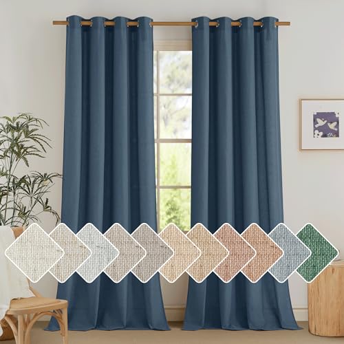 Navy Blue Linen Curtains for Kitchen (Navy Blue / 55"W x 84"L (Pack of 2))