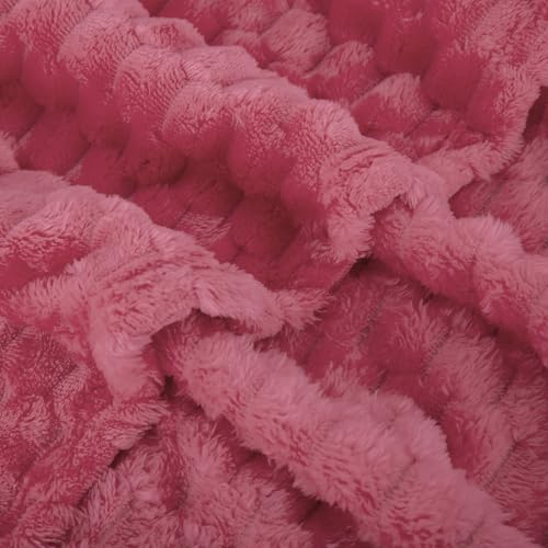 Rose Pink Throw Blanket 50"×60" Gifts for Mom Fuzzy 3D Jacquard Decorative (Rose Pink / 50"×60”)