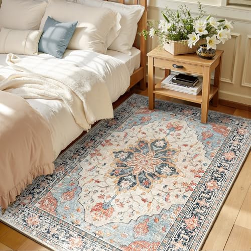 Washable Area Rug (Beige/Blue/Orange / 3' x 5' (Rectangular))