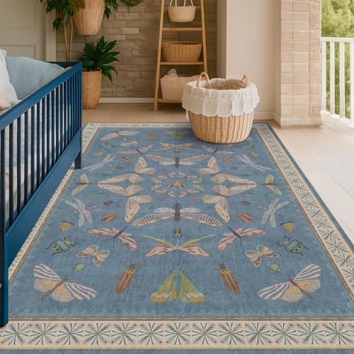 Blue Washable Kids Playroom Rug (5' x 7' (Rectangular) / Blue)