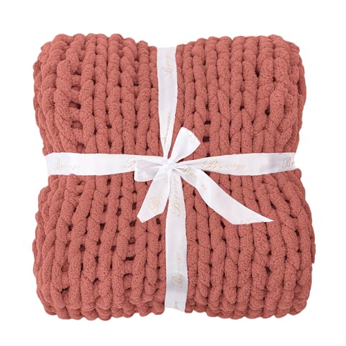 Chunky Knit Throw Blanket for Couch (Antique Red / 40"x40" (Small Size Throw）)
