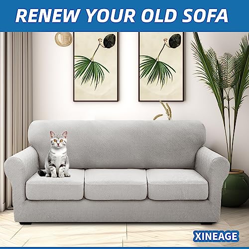 4 Piece Stretch Sofa Cover (71"-91"(3 Cushions) / Silver Grey)