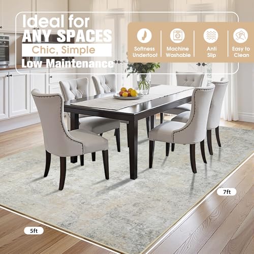 5x7 Area Rugs for Living Room Washable Bedroom Dining Room Beige Grey (Beige/Grey / 5' x 7' (Rectangular))