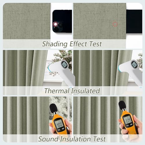 Sage Green 100% Blackout Curtains 63 Inch Length 2 Panels Set for Living Room Bedroom Back Tab Thermal Insulated Black Out Linen Drapes Room Darkening Window Curtains 63 Inches Long (Sage Green / 52"W x 63"L (Pack of 2))