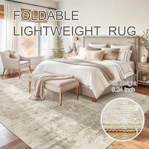 Abstract Area Rug 6x9 for Living Room Washable Rugs Beige (Beige/Gray / 6' x 9' (Rectangular))