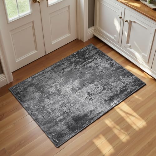 Entrance Rugs Indoor 2x3 Black Entry Rug Washable Abstract Black Small Area Rug Non (Black / 2' x 3' (Rectangular))