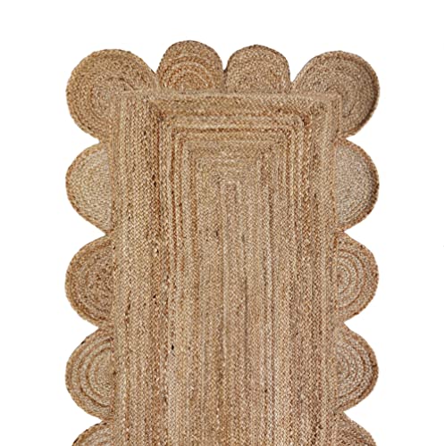 Scalloped Natural Jute Area Rug (Natural / 2'6"x18' (Runner))