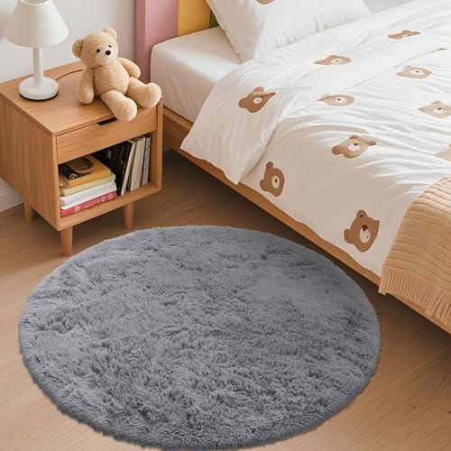 Light Grey Round Rugs for Bedroom (3 Ft Round / Light Grey)