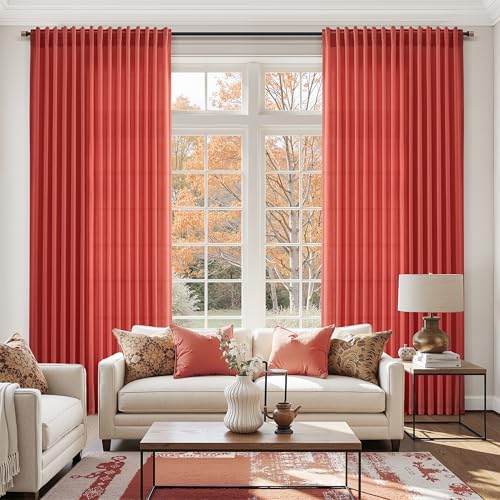 Christmas Red Linen Curtains 72 Inches Long for Living Room Light Filtering Semi Sheer Curtain Back Tab and Rod Pocket Vintage Rustic Luxury Home Decor Neutral Drapes for Bedroom 52x72 (52"W x 72"L (Pack of 2) / Christmas Red)
