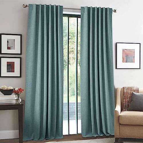 100% Blackout Linen Textured Curtains 96 inches Long (Misty Blue / 52"W x 96"L (Pack of 2))