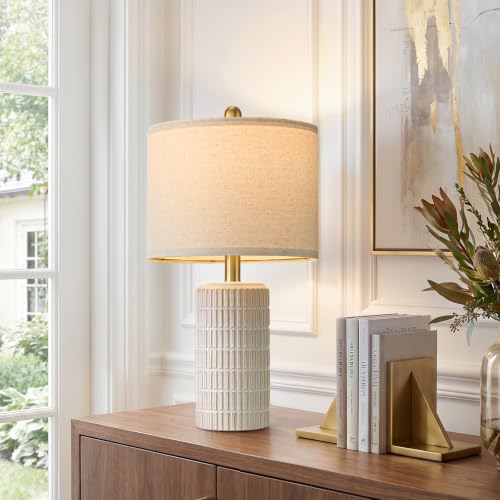 20.75" Small Modern Ceramic Table Lamps Set of 2 for Bedroom (20.75'' Small - Beige and White)