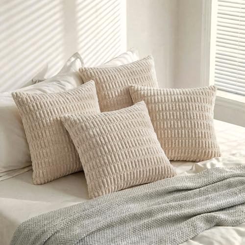 4 Packs Decorative Throw Pillow Covers for Living Room Couch Bed (22" x 22" (Pack of 4) / Tan)