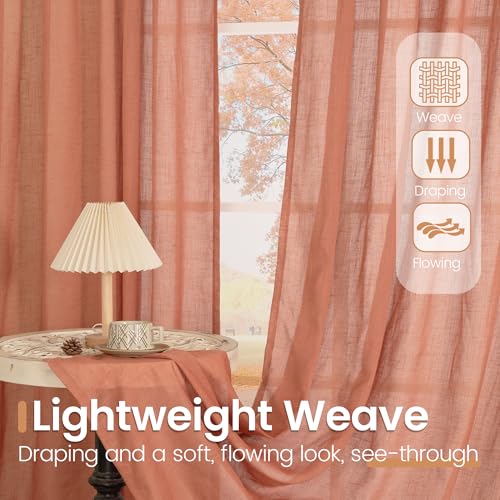 Terracotta Linen Curtains 102 Inch Length for Living Room (Terracotta / 52"W x 102"L (Pack of 2))