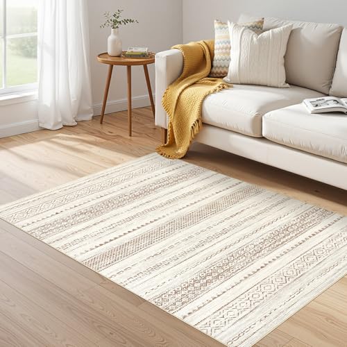 Boho 3x5 Area Rug Living Room Rugs Machine Washable Brown (Brown Tan / 3' X 5' (Rectangular))