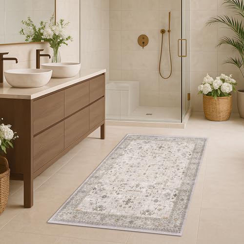 Washable 3x5 Large Bathroom Rug (3' x 5' (Rectangular) / Light Gray / Sage)