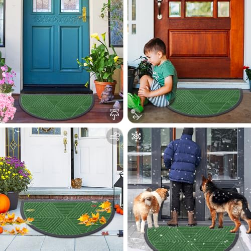 Half Circle Front Door Mat Outside Entrance (Green / 47" X 32")