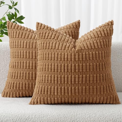 Corduroy Decorative Throw Pillow Covers 20x20 Brown Pack of 2 (Brown / 20" x 20" (Pack of 2))