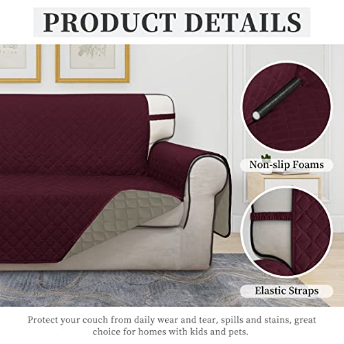 Double Protection 100% Waterproof Loveseat Sofa Covers for Living Room (Wine/Beige / Loveseat Medium)