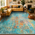Washable 8'x10' Abstract Area Rug for Living Room Teal Multi (Teal Blue/Green/Orange / 8' x 10' (Rectangular))